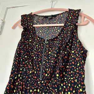 Sleeveless Spotted Zipper Mini Dress with Ruffles